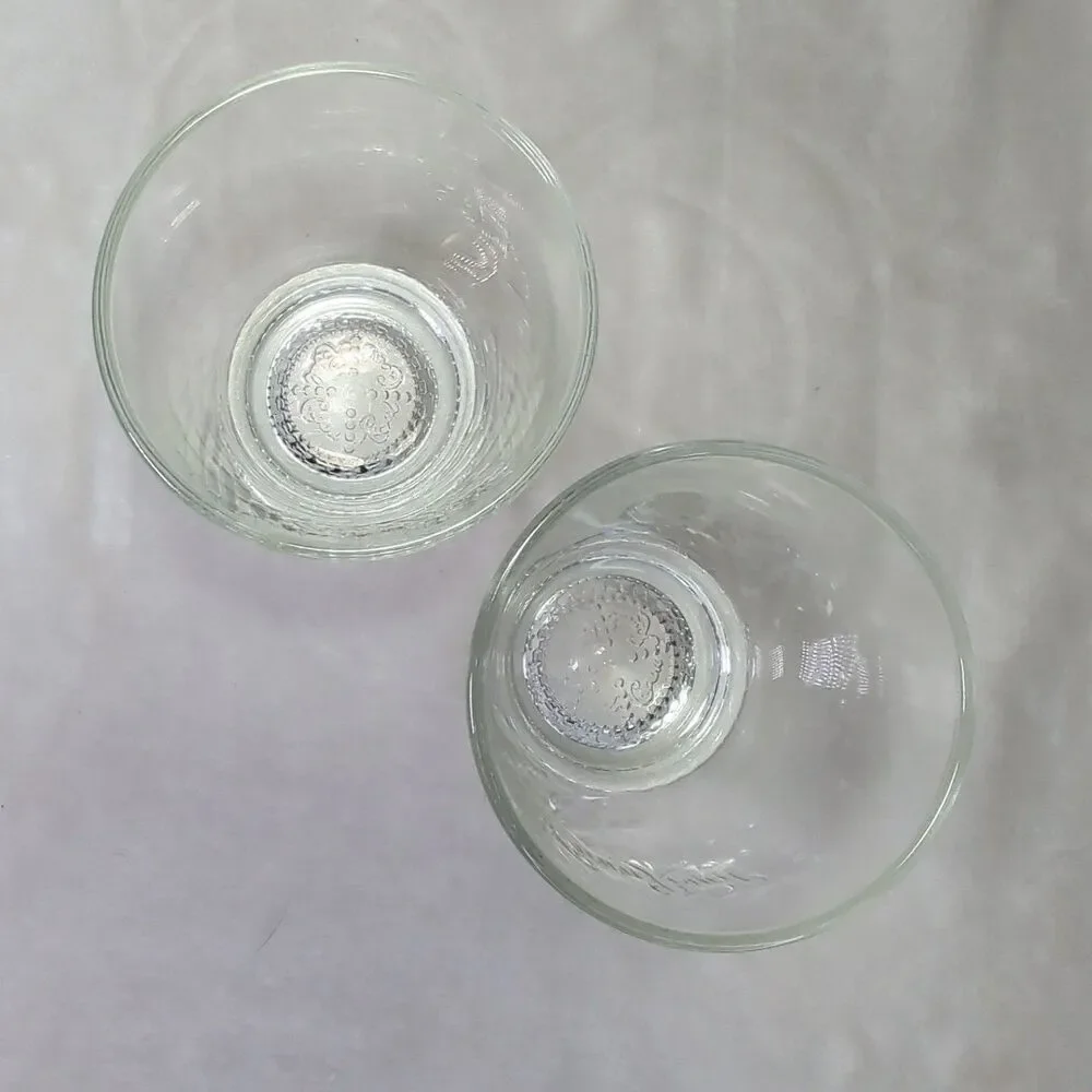 Crown Royal Whiskey Drinking Glass Set of 2 Embossed Logo Round Rocks Lowball